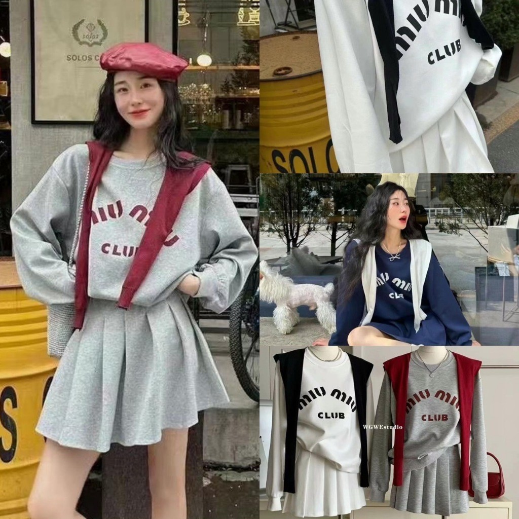 🧡 🧵 🇰🇷 ชุดเซ็ท 3 ชิ้น เสื้อแขนยาว+กระโปรงพีท+ผ้าคลุมไหล่ ผ้าดีมาก ทรงเกาหลี ทรงน่ารัก แฟชั่นเกาหลี TAG WG.WE 🧡🧡