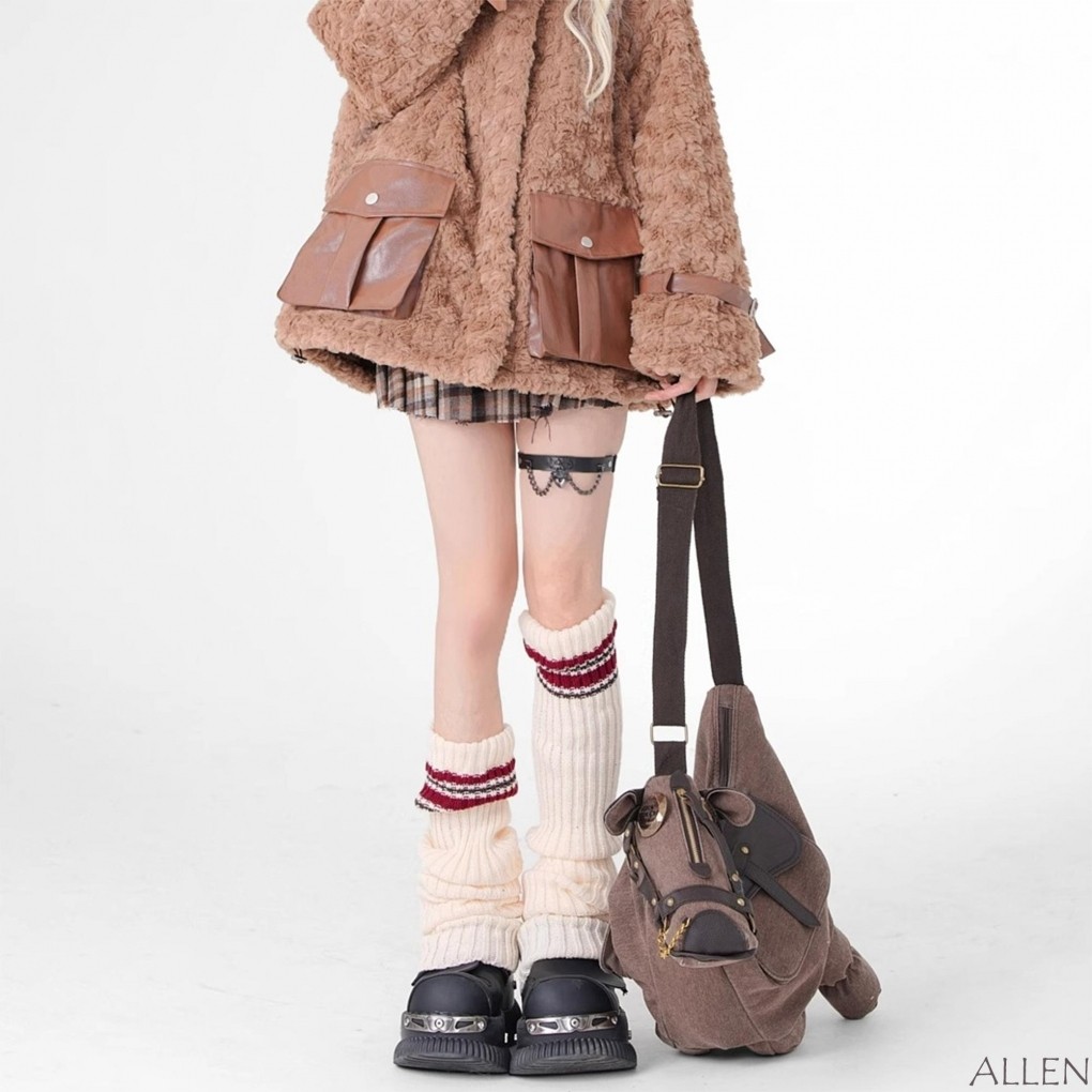 Allen-ผู้หญิง tidding ถักขาอุ่นคลาสสิกลายพิมพ์ขาอุ่นถุงเท้าสูงเข่า Boot Cuffs Slouch ถุงเท้า