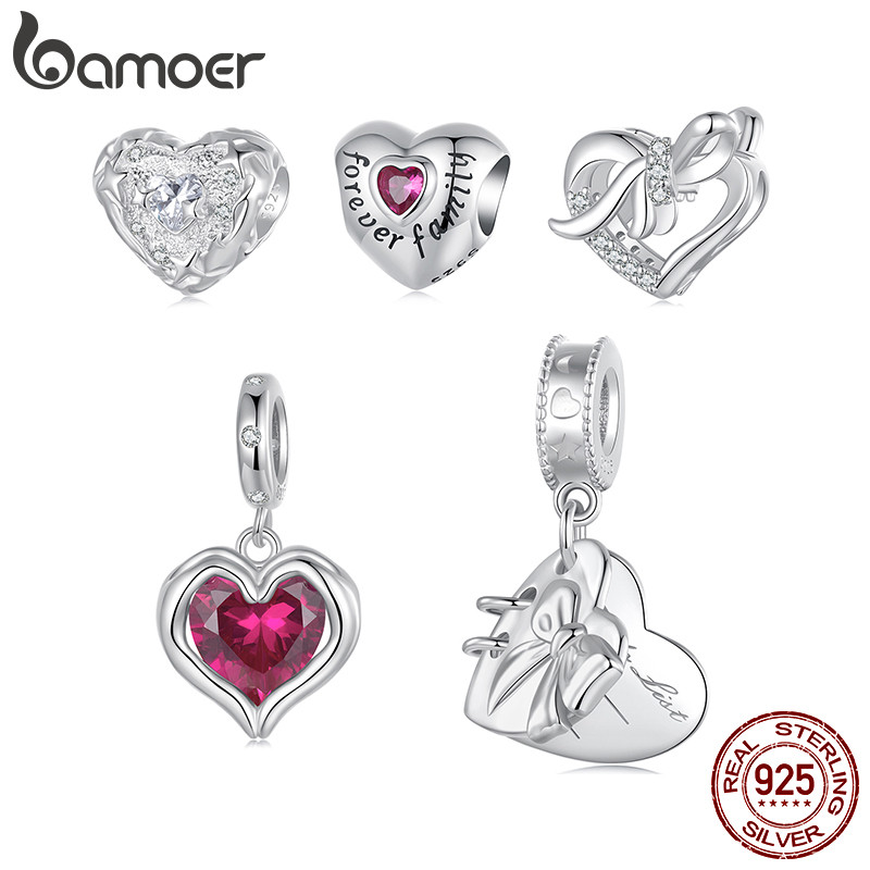 Bamoer 925 Sterling Sliver Charm Love Gift Heart Pendant Accessories Series สําหรับสร้อยข้อมือ