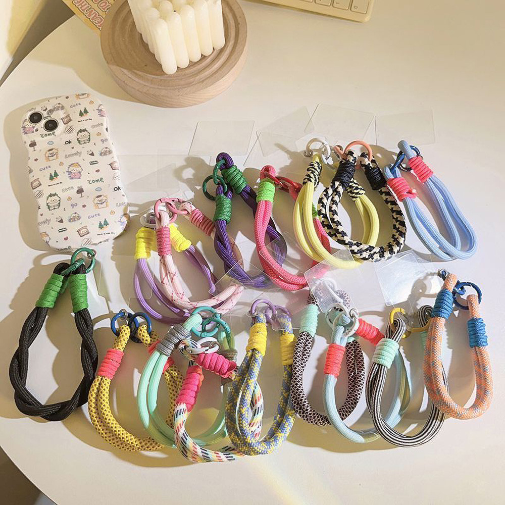 วันสายคล้องโทรศัพท์มือถือถักหลากสีพร้อมการ์ดสายคล้องสายรัดข้อมือมือกันหายเชือกแขวนโทรศัพท์อเนกประสงค์