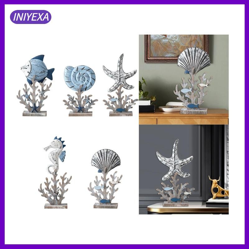 [Iniyexa] หัตถกรรมไม้ตกแต่งที่ถอดออกได้ Figurines หัตถกรรมเดสก์ท็อปตกแต่งปะการังประดิษฐ์รูปปั้น Nautical Figurine