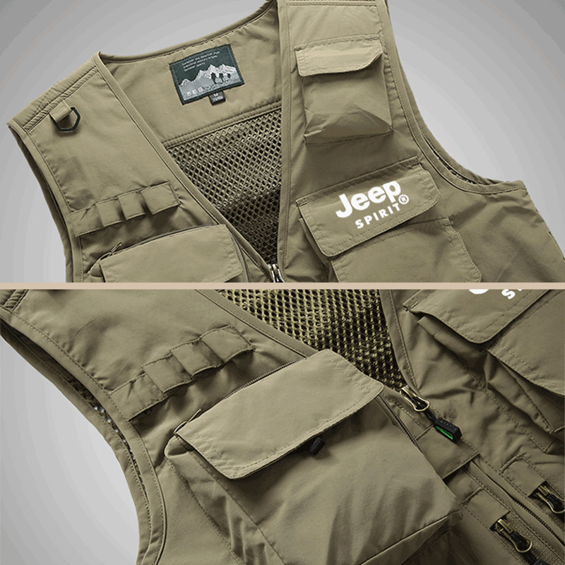 Jeepspirit เสื้อกั๊กยุทธวิธีผู้ชาย 15 กระเป๋าเสื้อกั๊กกลางแจ้ง Camping เดินป่า Quick Dry Vest Plus ขนาด M-7XL - รูปที่ 4