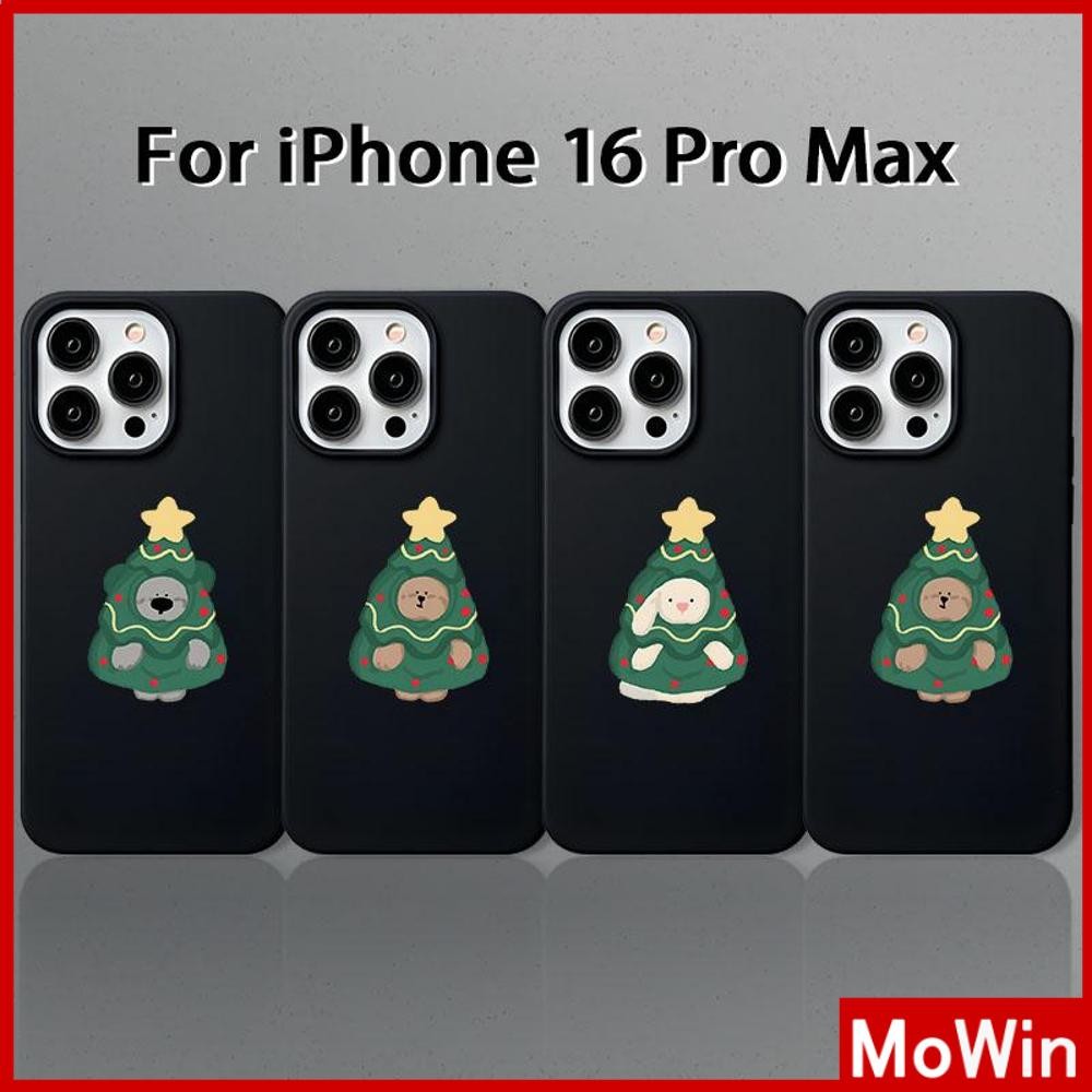 Movin - เคส iPhone 16 Pro Max iPhone 11 สีดำ TPU แบบนิ่ม หมีและกระต่ายตกแต่งเป็นต้นคริสต์มาส Compatible With iPhone15 Pro max 14 13 12 Pro max XS XR 7 Plus 8 Plus