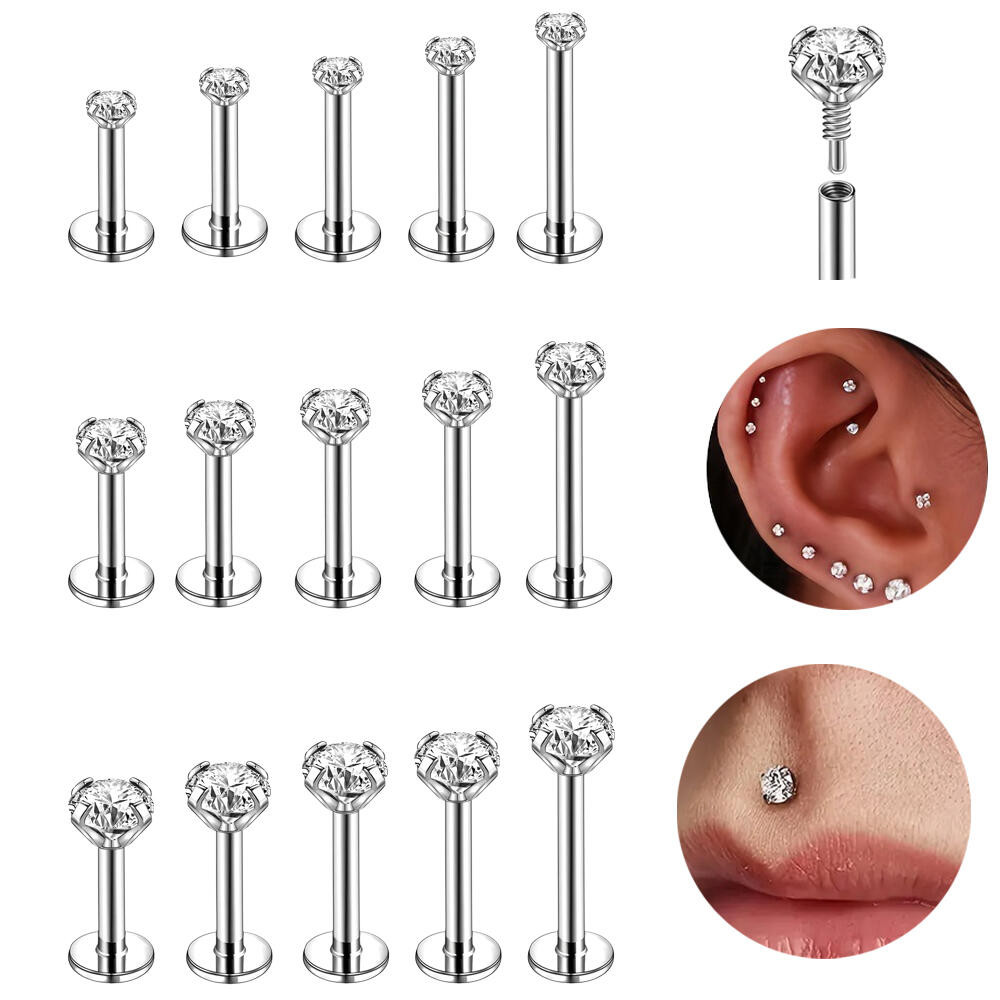 1pc 18G Labret Lip เจาะสแตนเลส Labret เจาะ Helix Conch กระดูกอ่อนเจาะต่างหูด้ายภายในหู Studs 5/6/7/8/10 มม.