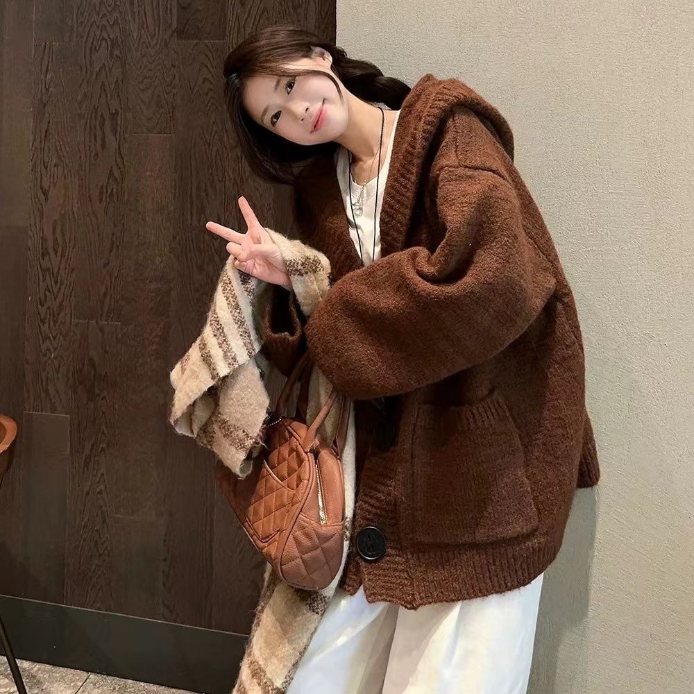 เกาหลีหนาคาร์ดิแกนหลวมสบายๆถักคาร์ดิแกนคลุมด้วยผ้าวิทยาลัยคาร์ดิแกน Cardigan