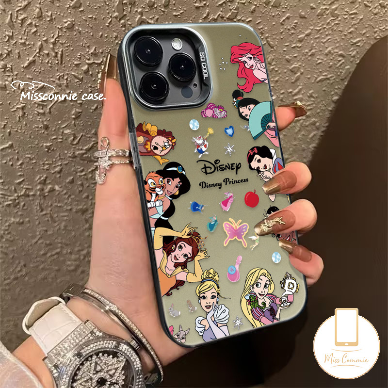 ภาพวาดสีน้ํามันการ์ตูน Disney Princess ผีเสื้อเคสโทรศัพท์สําหรับ IPhone 11 14 16 15 13 12 Pro Max XR 7Plus X XS Max 8 15 7 16 Plus SE 2020 หรูหราชุบโลหะฝาครอบเลนส์