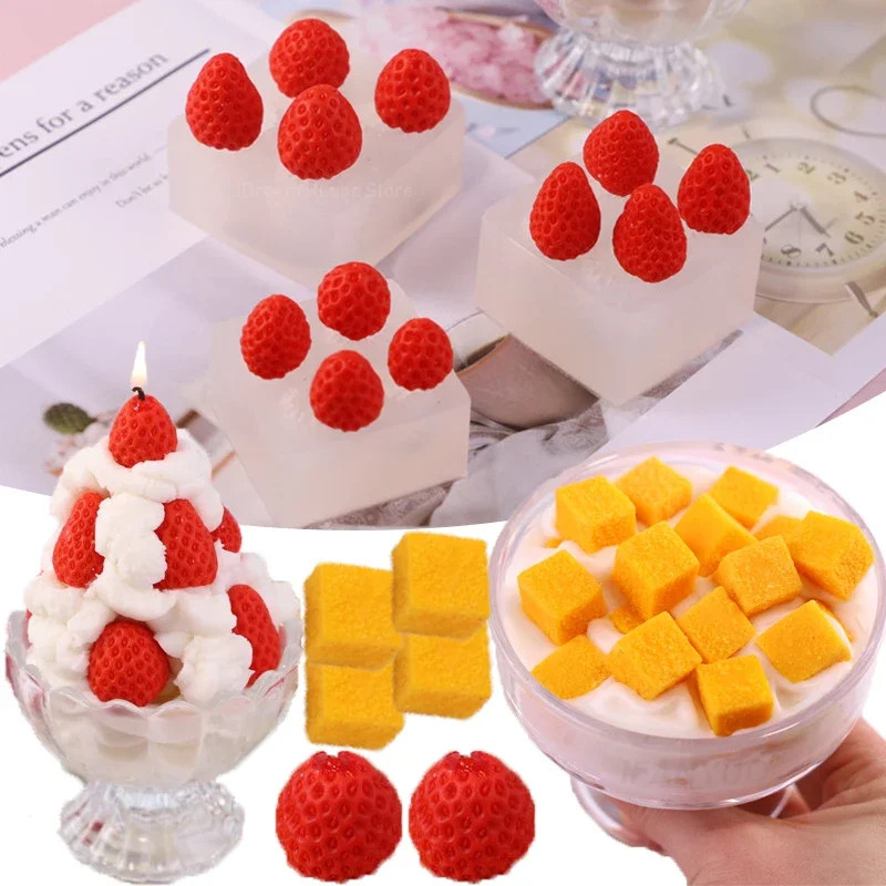 3d สตรอเบอร์รี่มะม่วงเทียนแม่พิมพ์จําลองผลไม้ F Ondant ซิลิโคน Mould DIY ช็อกโกแลตคุกกี้เบเกอรี่แม่พิมพ์เค้กตกแต่งเครื่องมือ