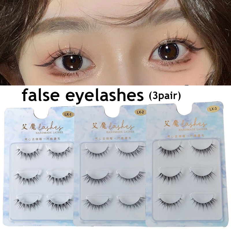 Cross Curling Little Devil Natural Fairy Lash Extension ขนตาปลอม 3 คู่ตาโต Wispy Long Daily Eye แต่งหน้า