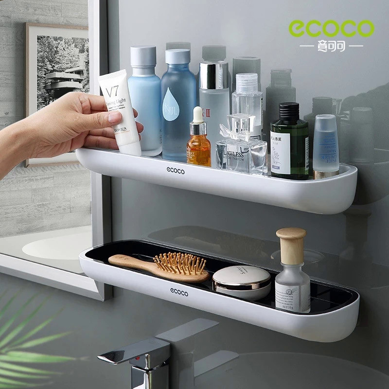 ECOCO Adhesive Bathroom Shelf Organizer Wall Mounted Shampoo Spices Shower Storage Rack Holder Bathr