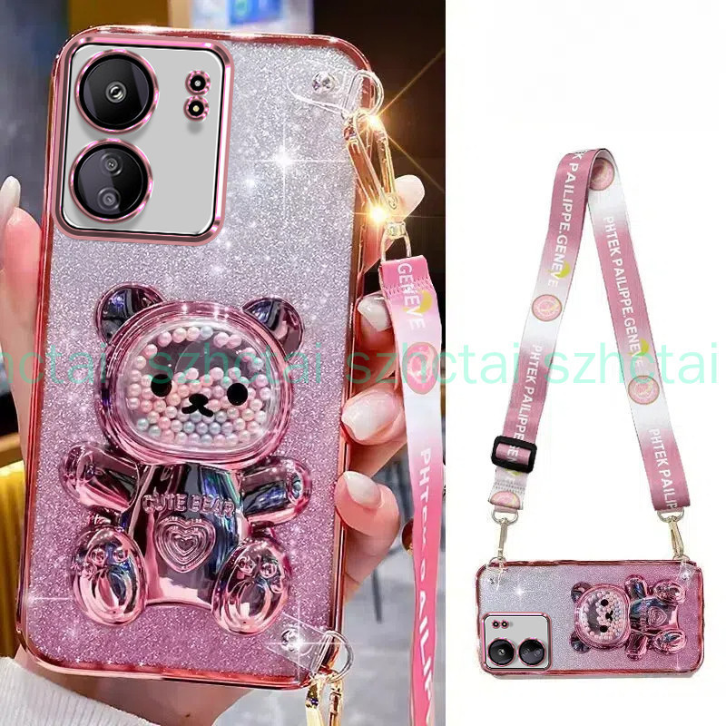 ปลอกสําหรับredmi 13C Poco C65 Redmi 12C 12 10C 10A 9C Redm 10 4G 5Gเคสโทรศัพท์บรรเทาความเครียดที่มีสีสันลูกปัดหมีวงเล็บพับเคสโทรศัพท์พร้อมCrossbody Lanyard