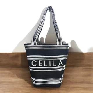 【พร้อมส่ง】miss bag fashion กระเป๋าช๊อปปิ้งไฮโซทอลายริ้ว กระเป๋าทรงสวย