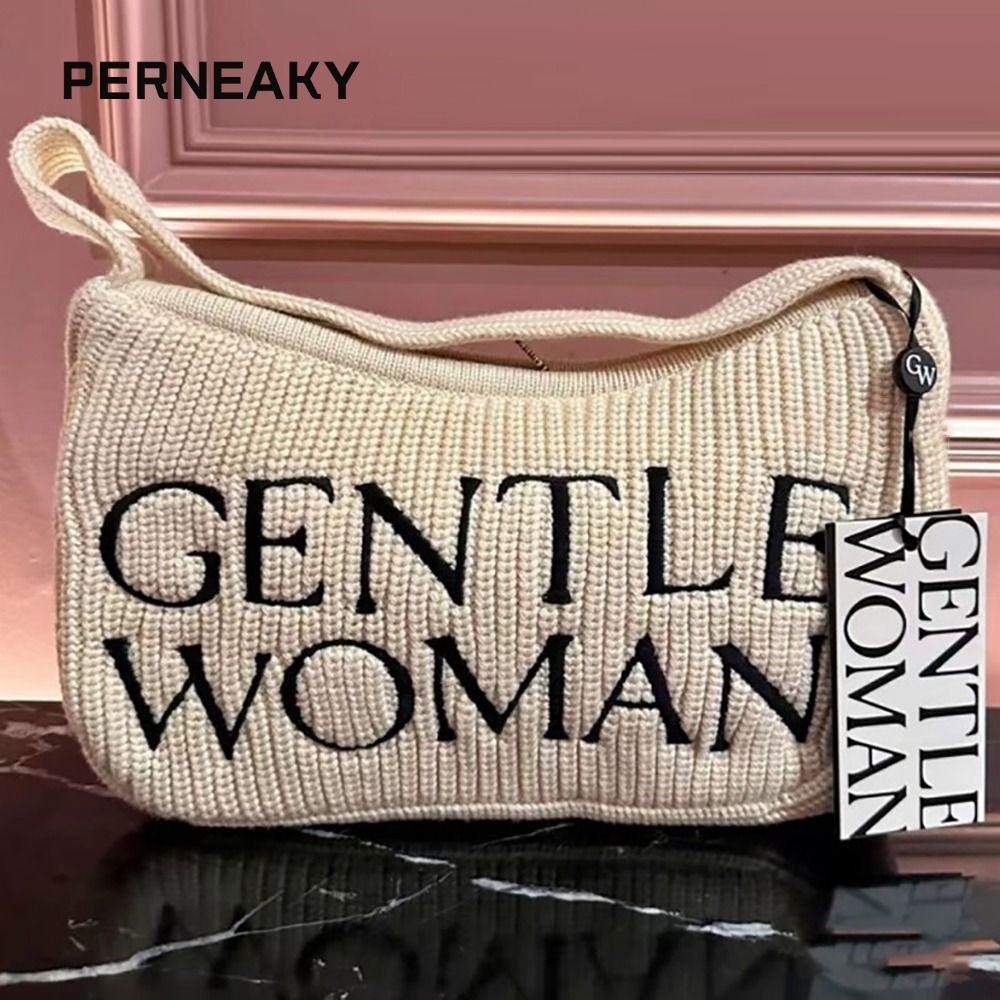 Perneaky กระเป๋าถัก, กระเป๋าถือผู้หญิงอ่อนโยนใต้วงแขน, กระเป๋าช้อปปิ้งอเนกประสงค์แฟชั่นตัวอักษร