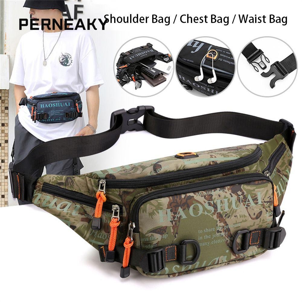 Perneaky กระเป๋าคาดเอวตัวอักษร Outdoor Fanny Pack กระเป๋าคาดหน้าอกเก็บของวินเทจ
