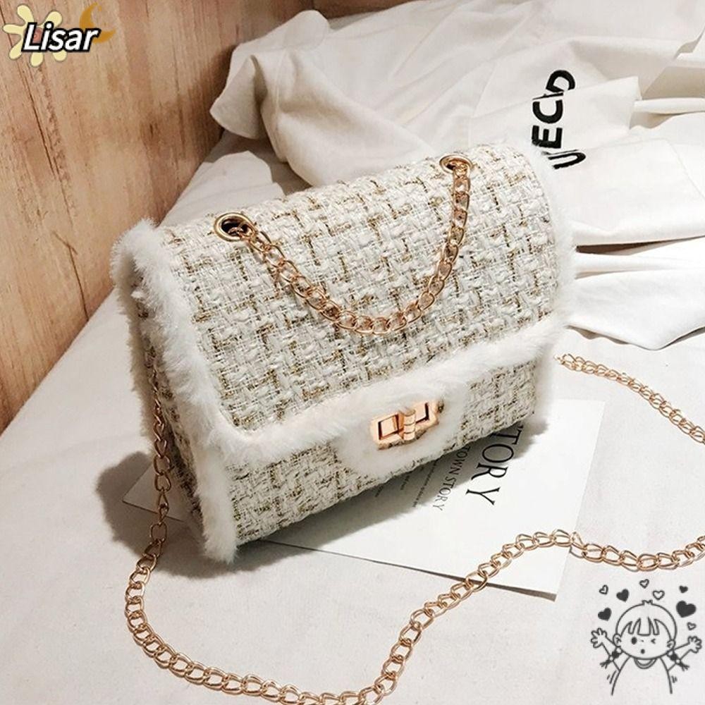 กระเป๋าถือ LISAR กระเป๋าสะพายไหล่เดี่ยวขนาดเล็กทรงสี่เหลี่ยมแฟชั่น Woolen Chain Crossbody กระเป๋าเครื่องสําอางสําหรับผู้หญิงหญิง