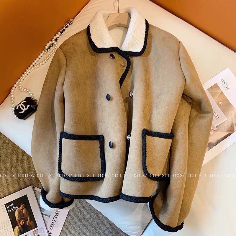หนึ่งฤดูใบไม้ร่วงฤดูหนาวเสื้อแจ็คเก็ตเนื้อแกะด้านบนหลวมเวอร์ชั่นเกาหลีสไตล์ใหม่