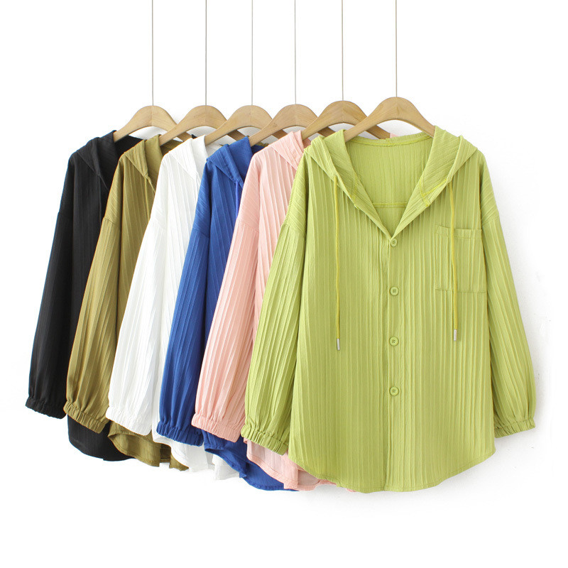 (5สี)(60-100กิโลกรัม) ผู้หญิงป้องกันแสงแดดขนาดใหญ่แขนยาวเสื้อกันหนาวหมวกสบายๆหลวมขนาดใหญ่บางเสื้อกันหนาวหมวก