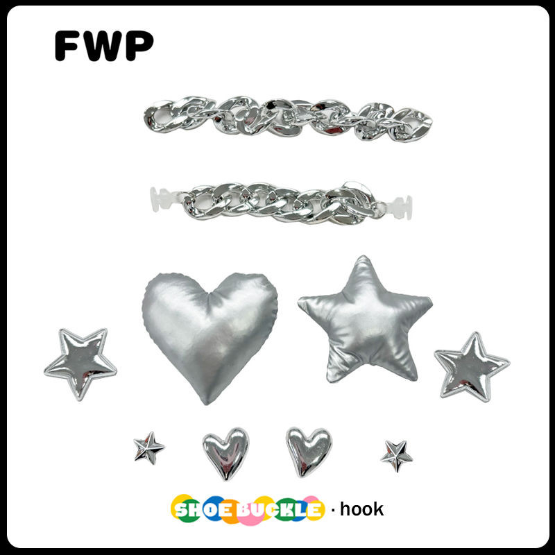 โซ่เงินรูปหัวใจและดาว สำหรับประดับตกแต่งรองเท้าผู้หญิง