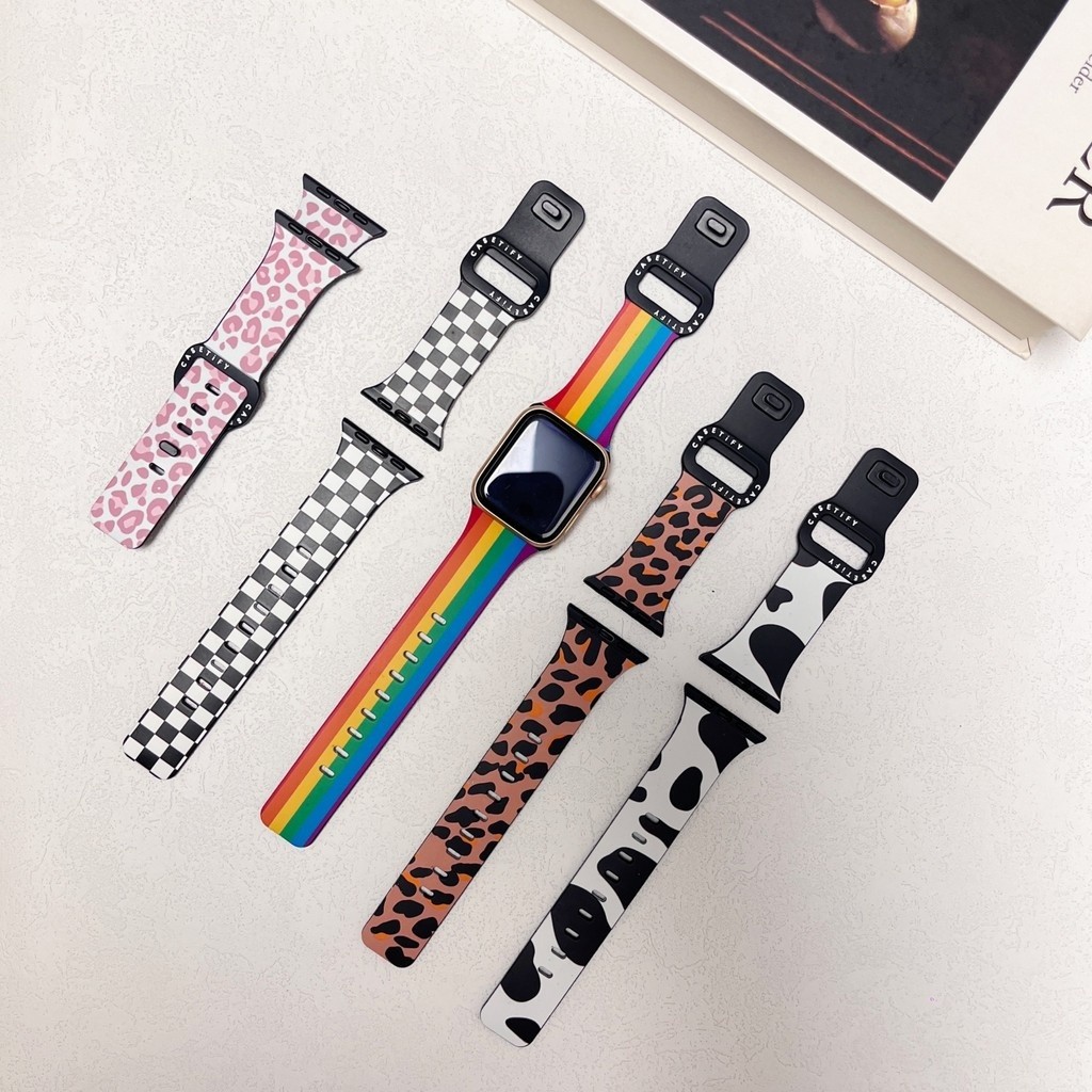 กล่องพิมพ์เสือดาวพร้อมพิมพ์วัว CASETiFY คุณภาพสูง TPU สําหรับ iPhone WATCH ขนาด 38/40/41/42/44/45/49 มม.