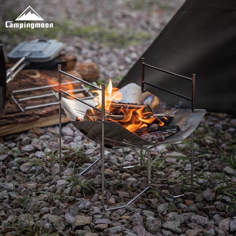 CAMPINGMOON SOLO-A4กลางแจ้งแบบพกพาสแตนเลสพับได้แท่นเผาตั้งแคมป์ฟืนเครื่องทำความร้อนกองไฟเตาบาร์บีคิว