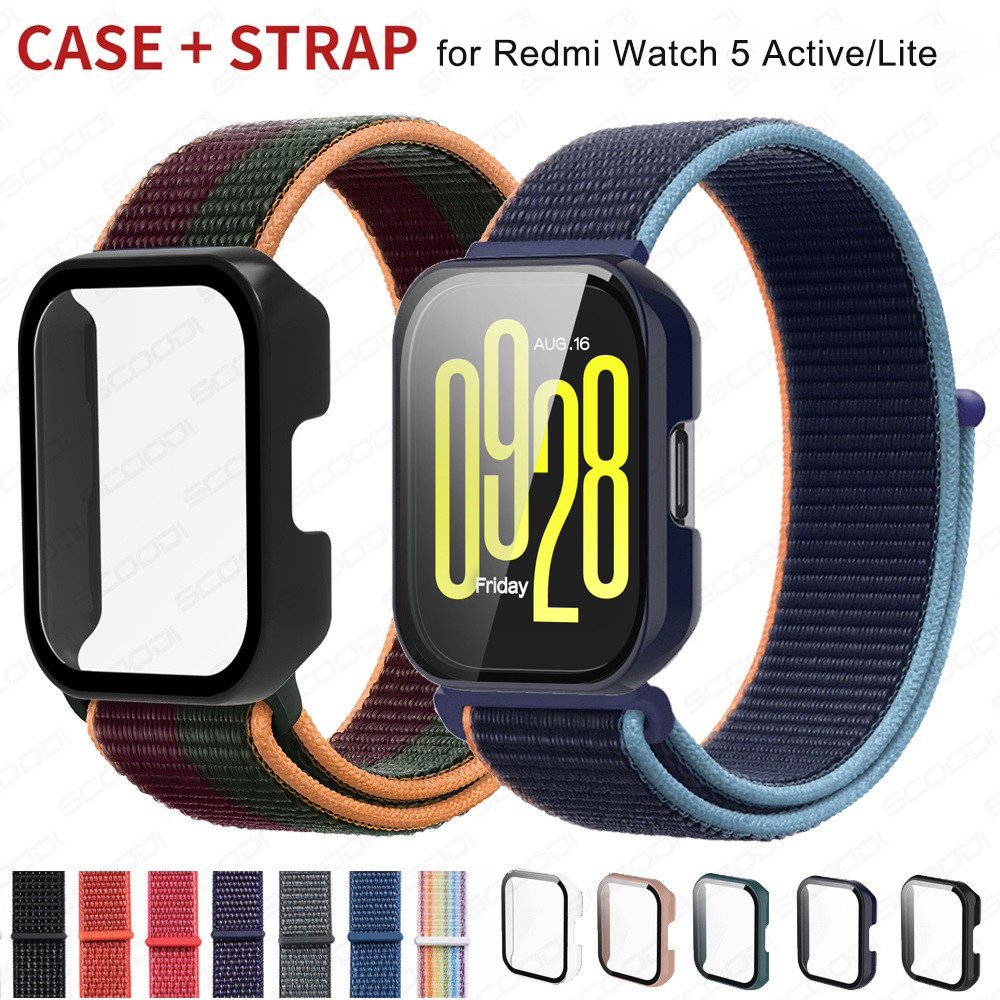 2in1 สายรัดไนลอน + เคสสําหรับ Redmi Watch 5 Active Lite สายนาฬิกาอัจฉริยะตัวป้องกันกระจก + ฝาครอบ