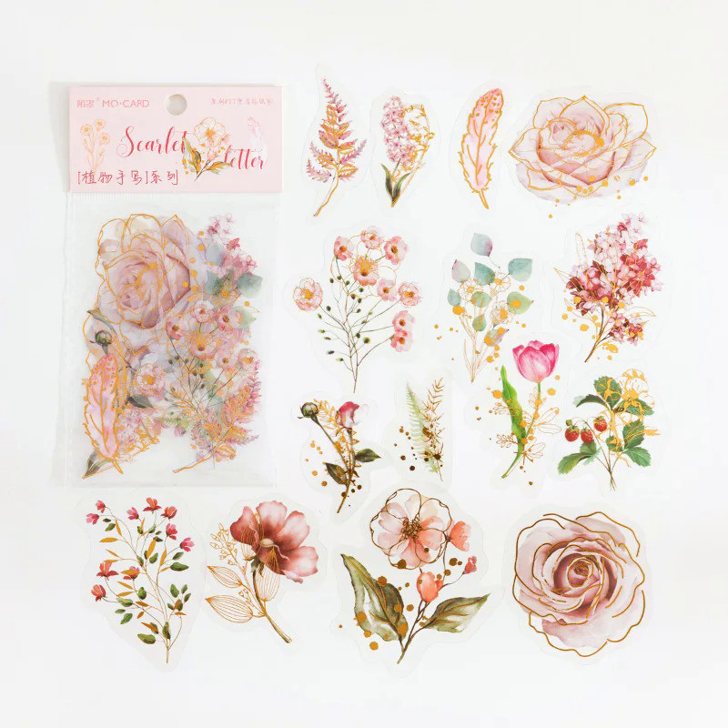 30pcs/Pack Transparent Flowers Stickers Aesthetic Vintage Plant Scrapbook Stickers Flower Journals D