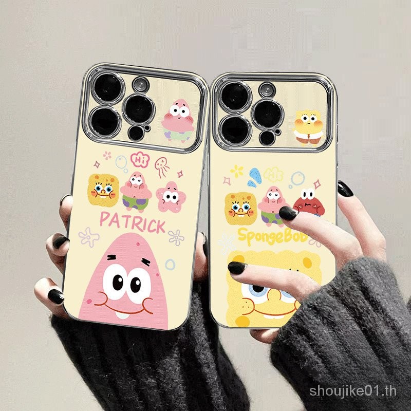 เข้ากันได้สำหรับ iPhone 16 11 15 14 13 12 PRO MAX x XR XS MAX 8 7 6วินาทีบวก SE 2020น่ารักการ์ตูน SpongeBob และแพทริคหน้าต่างขนาดใหญ่โทรศัพท์กรณีปกอ่อน