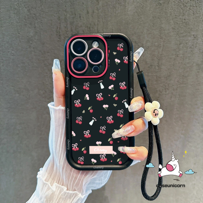 น่ารักโบว์หวานเชอร์รี่สําหรับiphone 16 13 12 15 14 11 Pro Max 7Plus XR X 6 16 15 6S 7 8 Plus XS Max SE 2020 Artแท็กการ์ตูนดอกไม้Tulipสร้อยข้อมือAngel Eye Soft Case