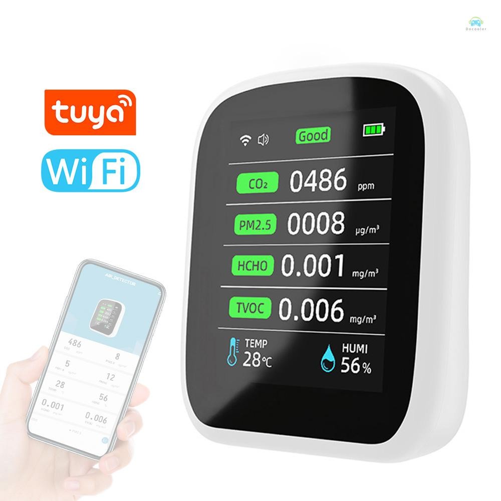 【จัดส่งด่วนในพื้นที่】 8 in1 Air Quality testerTuya Wifi แบบพกพา Air Quality Meter PM1.0 PM2.5 PM10 CO2 TVOC HCHO อุณหภูมิและความชื้นเครื่องทดสอบหน้าจอสี LCD เครื่องตรวจจับคาร์บอนไดออกไซด์พร้อม Time an