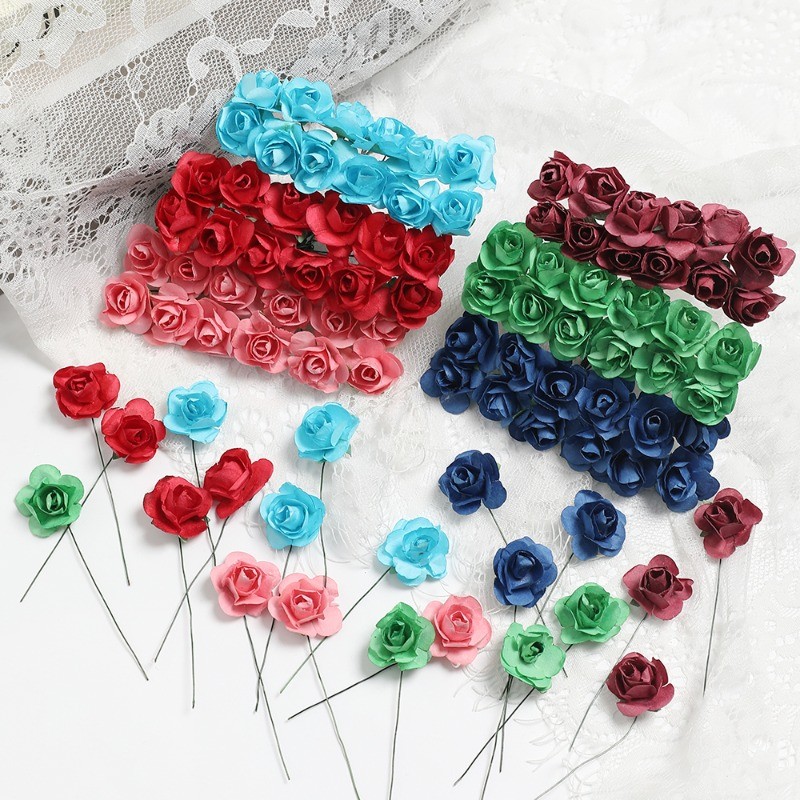 12 ชิ้น/ช่อดอกไม้ 2 ซม.มินิกระดาษ Rose ประดิษฐ์ดอกไม้หัวช่อดอกไม้สําหรับงานแต่งงานประดิษฐ์ Rose ดอกไม้ DIY Scrapbooking อุปกรณ์