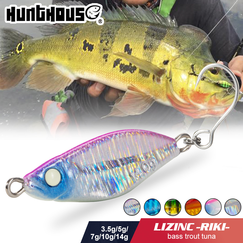 Hunthouse ตกปลา hard lizinc โลหะ jigging เหยื่อ mini jig lure ช้อน 3.5g/5g/7g/10g/14g จม UV eyes สําหรับ bass trout tuna