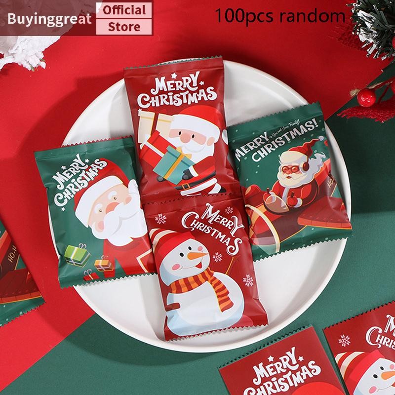 Tst 100 ชิ้นคริสต์มาสถุงซีลร้อนบิสกิตบรรจุภัณฑ์ Xmas ปีใหม่อุปกรณ์ปาร์ตี้ SG