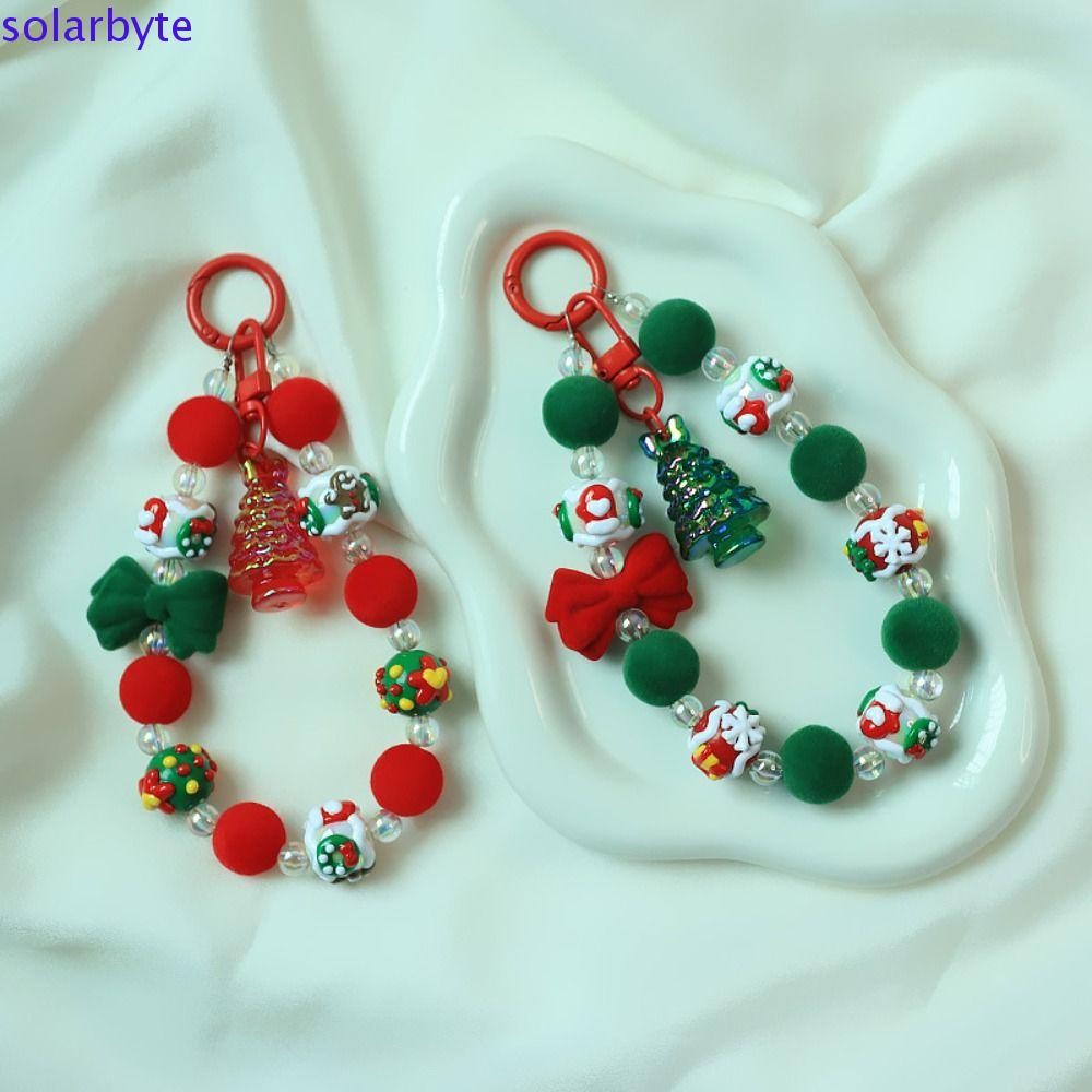 Solarbyte พวงกุญแจลูกปัดตุ๊กตา, Flocked Bowknot Christmas Tree Plush Bead พวงกุญแจ, แฟชั่น Anti-lost สร้อยข้อมือน่ารักลูกปัดโทรศัพท์มือถือ Lanyard คริสต์มาส