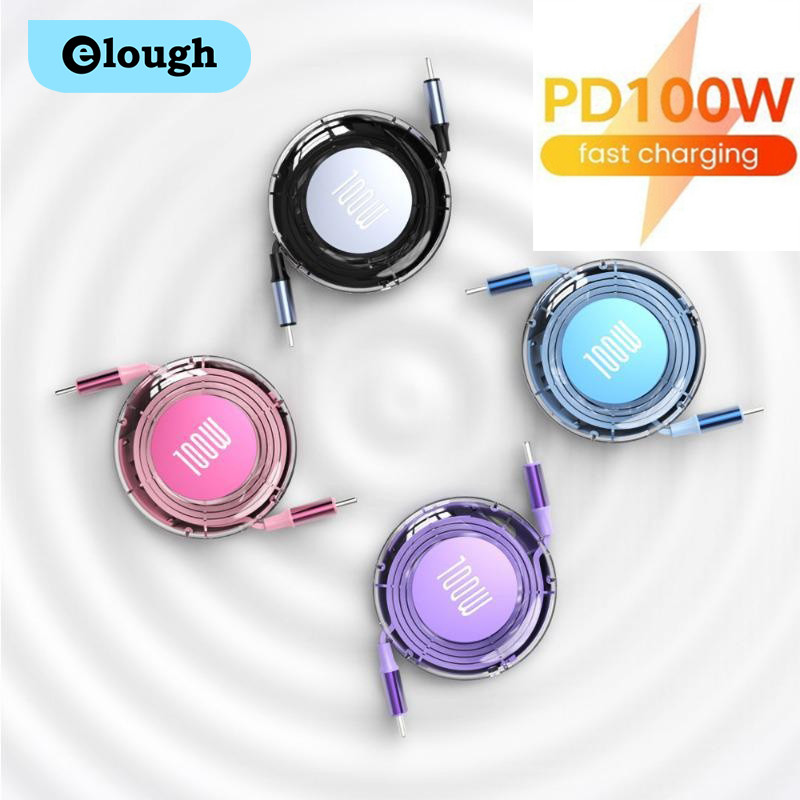 Elough 1M PD 100W Retractable Type C ถึง USB C Fast Charge Data Cable สําหรับโทรศัพท์มือถือ USB-C ถึง USB-C สําหรับแท็บเล็ตแล็ปท็อป