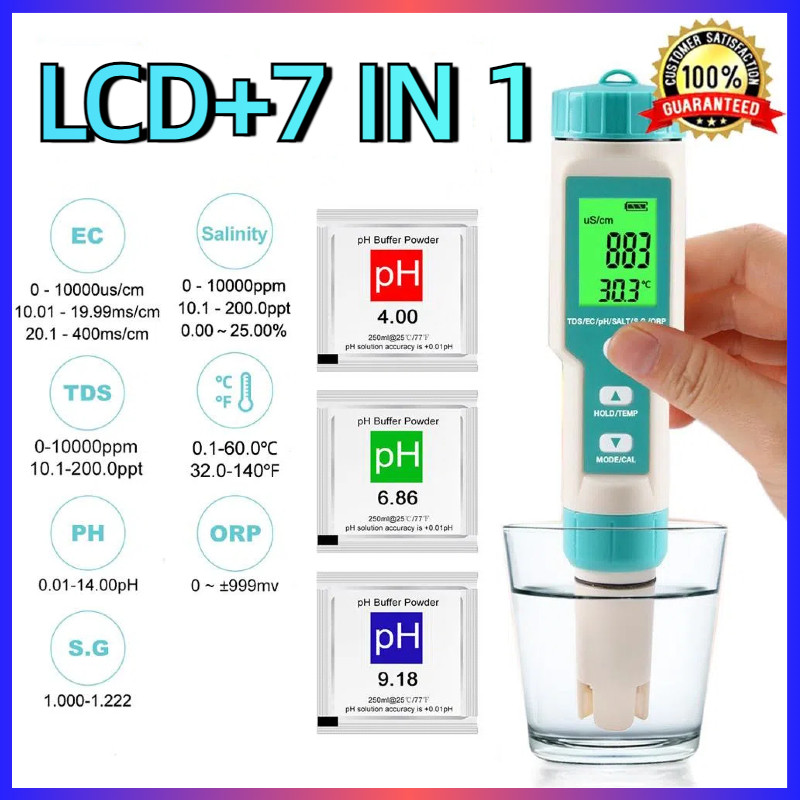 7 in 1เครื่องทดสอบคุณภาพน้ํา  PH ORP EC TEMP SALT S.G TDS วัดคุณภา เครื่องวัดสภาพน้ำ วัดความเค็ม wat