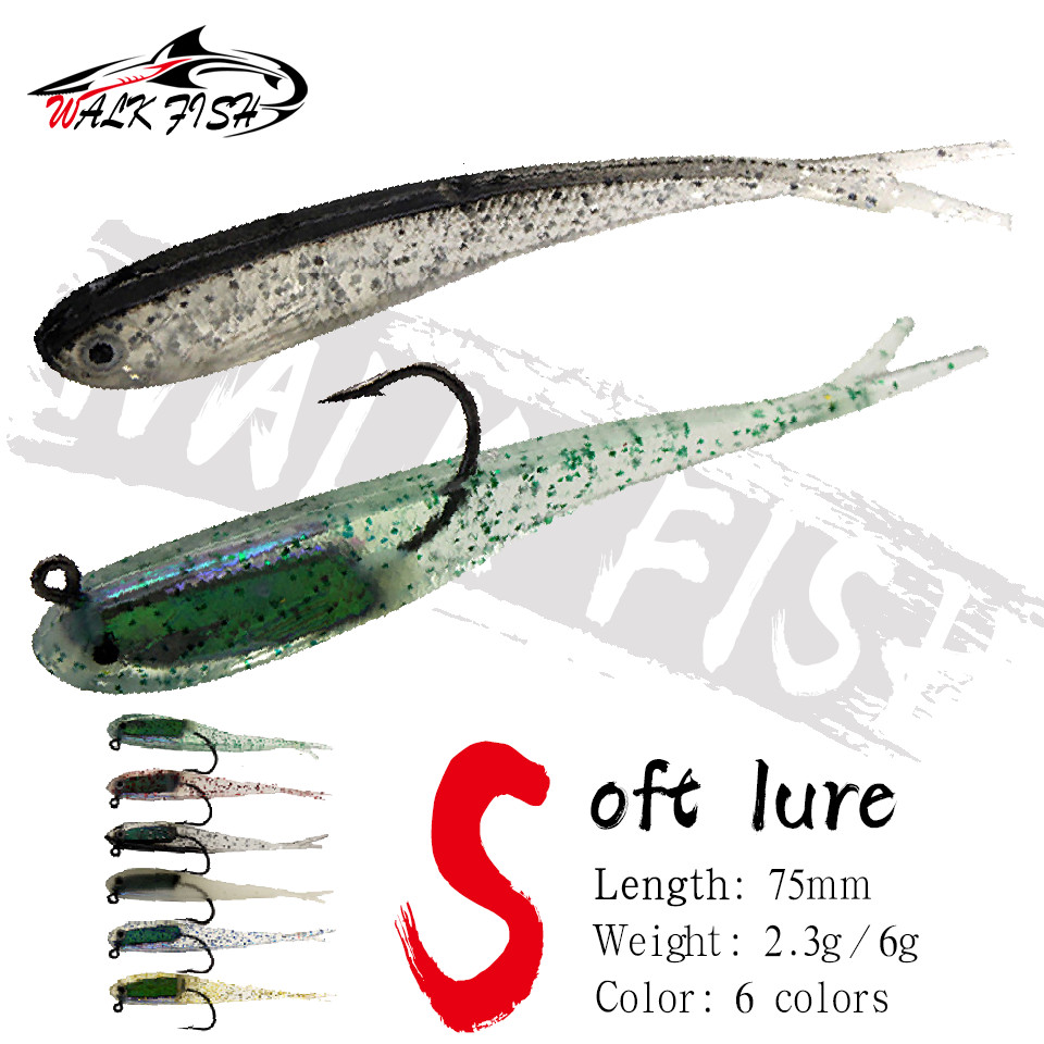 เดินปลา 5 ชิ้น 2.3g/6g ลอยหางส้อมห่อตะกั่ว Bionic ซิลิโคน Wobbler เหยื่อ Soft Lure