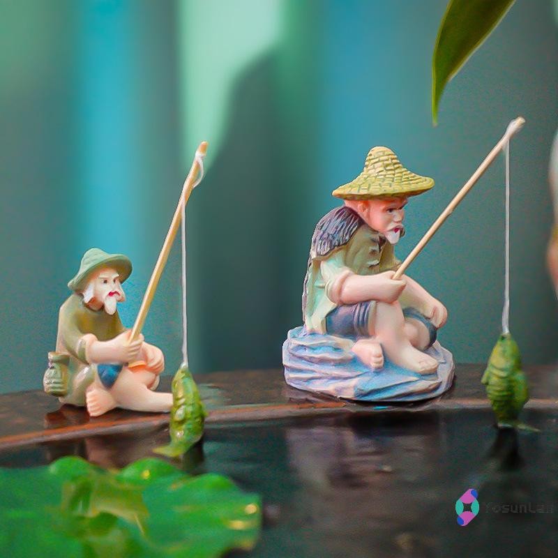 Yosunlan] เครื่องประดับตกปลา Old Man ขนาดเล็กที่สร้างสรรค์ PVC Jiang Tai Gong ตกปลา Fish Garden Rockery Aquascape ตกแต่งใหม่