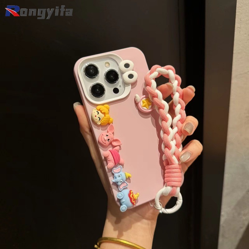 การ์ตูน Disney Piglet Dumbo เคสโทรศัพท์สําหรับ Vivo IQOO Neo8 Neo9 Z9 Turbo ปลอกนุ่มน่ารักเซเลอร์มูน Anti-fall พร้อมเชือกเส้นเล็กถักสีชมพูและสีขาว