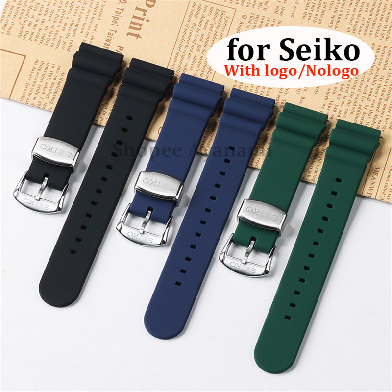 สายยางซิลิโคน 20 มม. 22 มม. สำหรับสาย Seiko สายคล้องข้อมืออ่อนนุ่มปล่อยอย่างรวดเร็วเปลี่ยนชายและหญิงพร้อมโลโก้