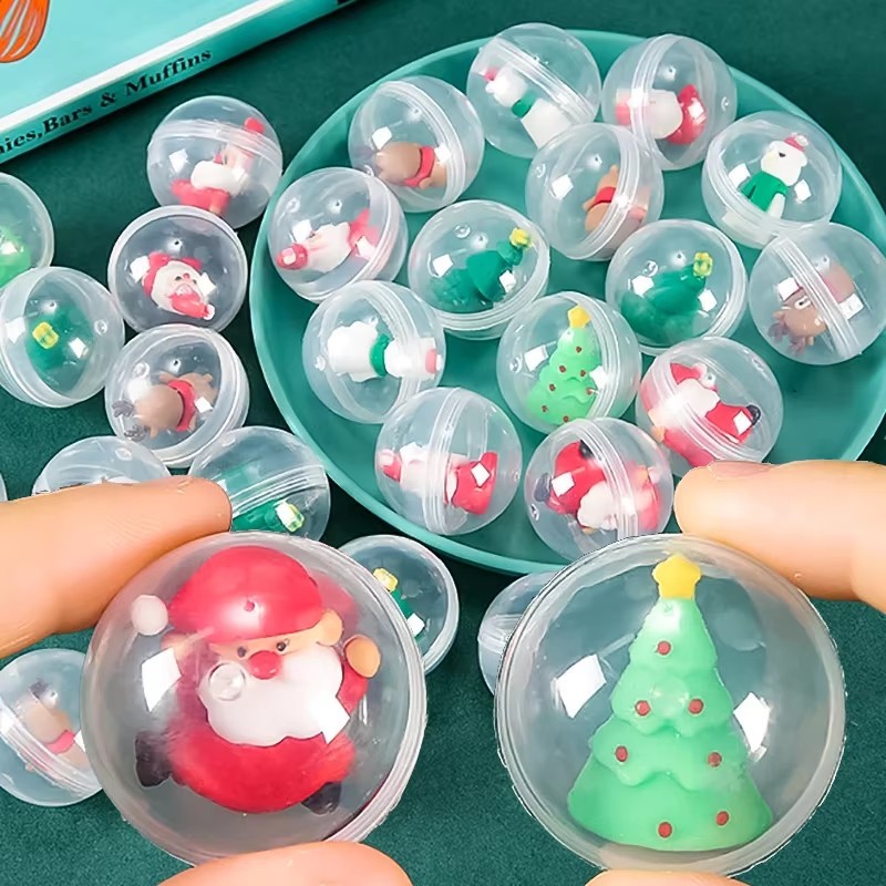 ผลิตภัณฑ์ตกแต่งคริสต์มาส- สุ่ม 1PCChristmas Surprise Capsule Egg-การ์ตูนGacha Machineของเล่น-ตุ๊กตาคริสต์มาส-โปร่งใส 32 มม.Santa Elk Spinning Eggของเล่น