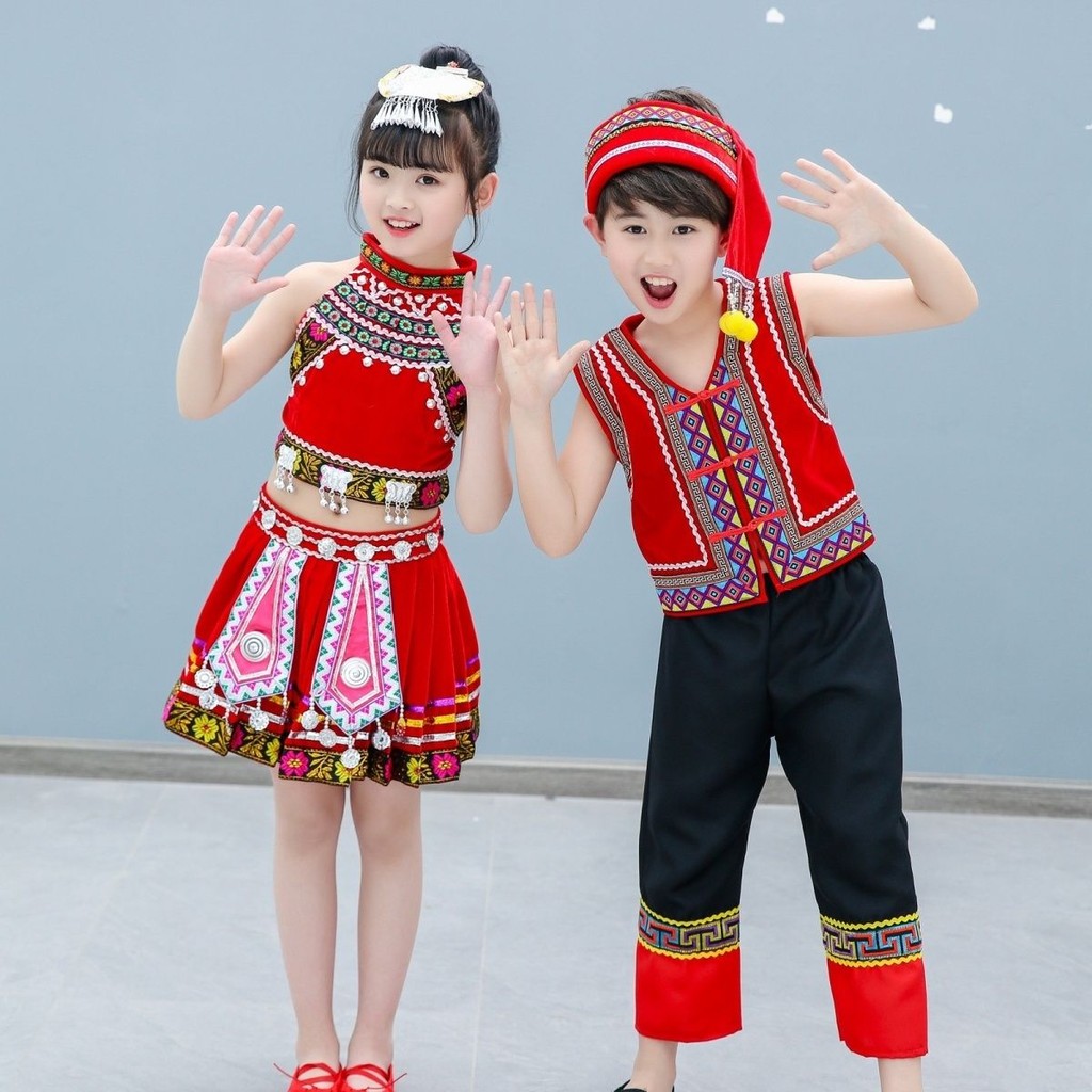 ชุดประจำชาติเด็ก สไตล์ Miaoyi Tujia สำหรับทั้งเด็กชายและเด็กหญิง