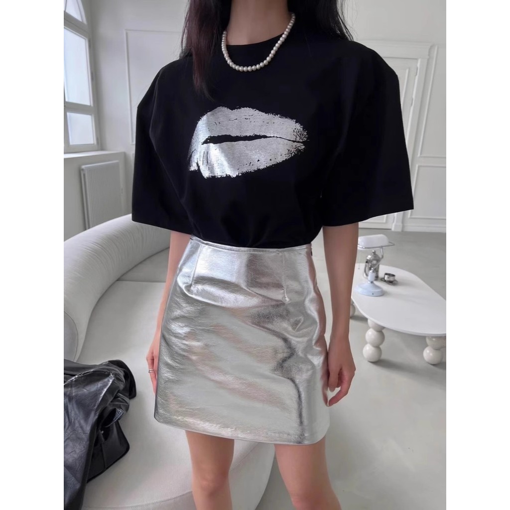 (จัดส่งตลอด 24 ชั่วโมง）OOOK Official พร้อมส่ง เสื้อยืดคอกลม แขนสั้น โอเวอร์ไซซ์ สไตล์เกาหลี T761
