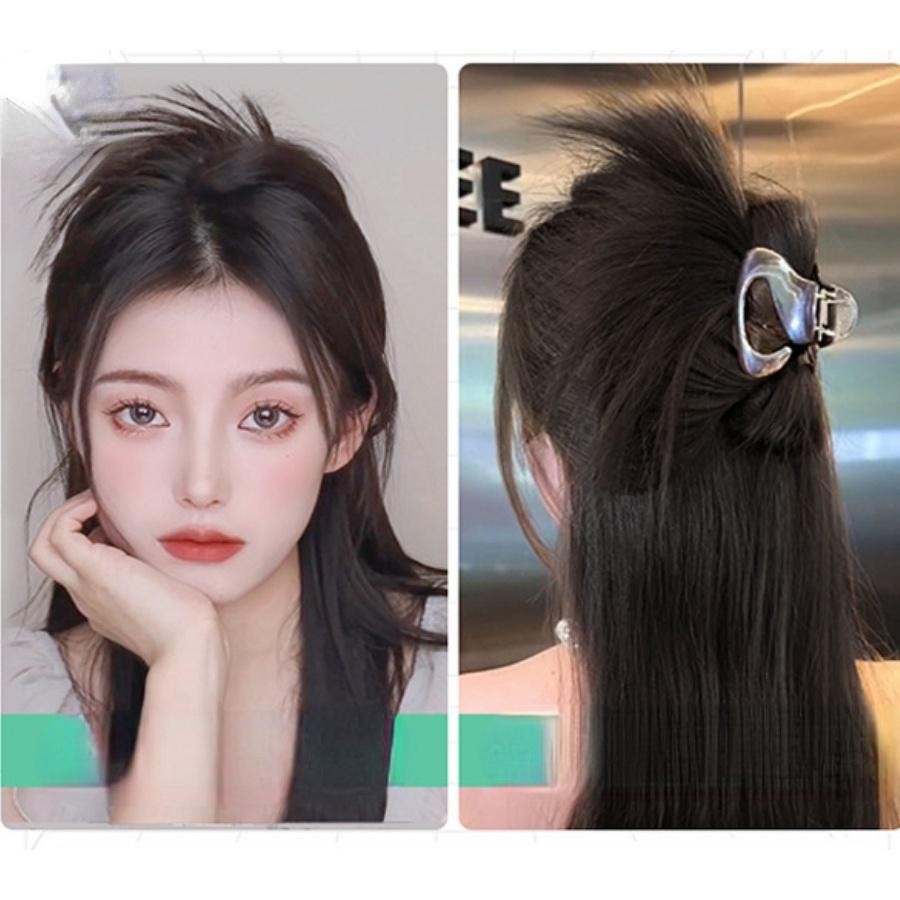 สมัย สาวผมหางม้าสูงไก่รังหัววิกผมที่มีคลิปโลหะขี้เกียจถอดวิกผม หมวก
