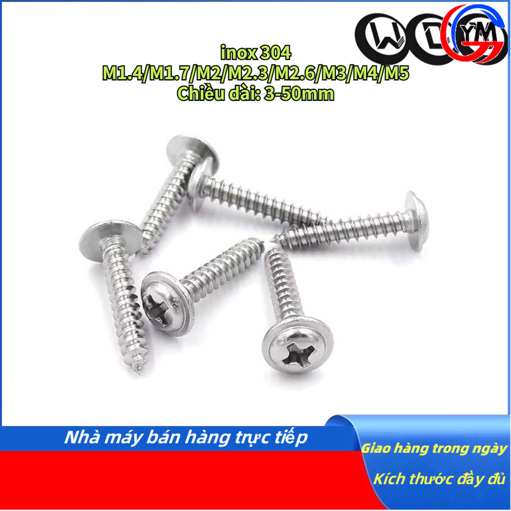 [YMH-VN] 304 หัวกลมแบบไขว้พร้อมแผ่นรองแตะตัวเอง M1.4/M1.7/M2/M2.3/M2.6/M3/M4/M5