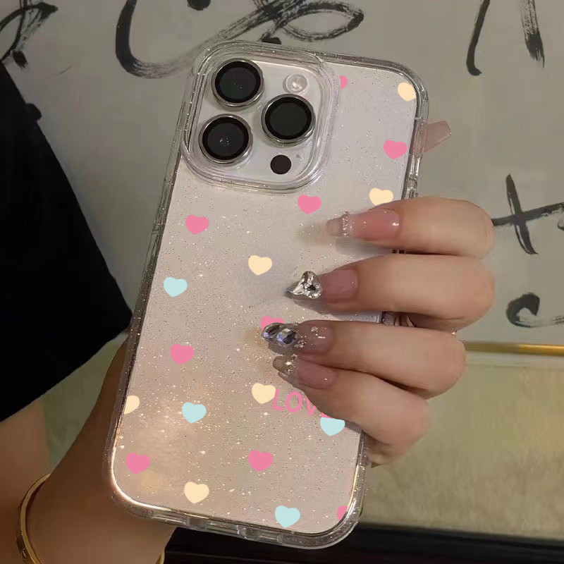 สีใสกากเพชร สำหรับรุ่นไอโฟน 16 7 8plus x xr xsmax 11 14 12 13 15 Pro max 16 Pro เคสไอโฟน11ความรักสี