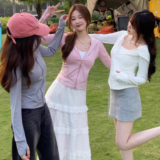 🌈beachgirl🌈เสื้อกันแดดผู้หญิง สีพื้นเสื้อฮู้ด กันยูวี upf50 แขนยาว ผ้าไหมเย็นสบาย ระบายอากาศได้ดี ส่งจากไทย
