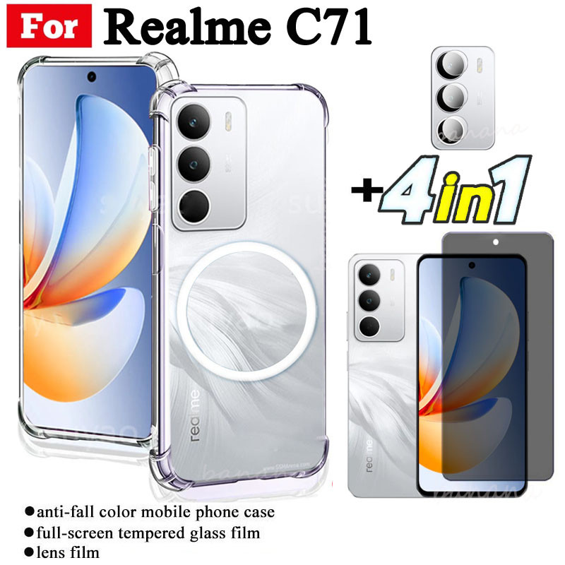 Realme C71 โปร่งใส TPU กันกระแทกเคสโทรศัพท์แม่เหล็กชาร์จไร้สาย Sticke สําหรับ Realme C71 C73 C75 C75