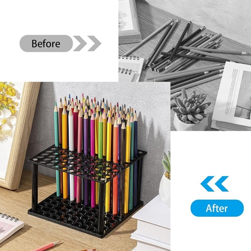 JJ* Delicate 96 Slot Clear Black Art Tool Organizer Stand Rack สําหรับพู่กันปากกา