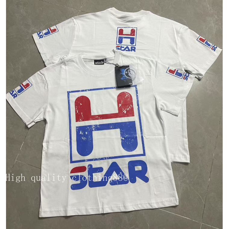 คุณภาพสูง Real Shot Hellstar 5619 #Pure ผ้าฝ้ายพิมพ์หลวมสบายๆรอบคอแขนสั้นเสื้อยืด
