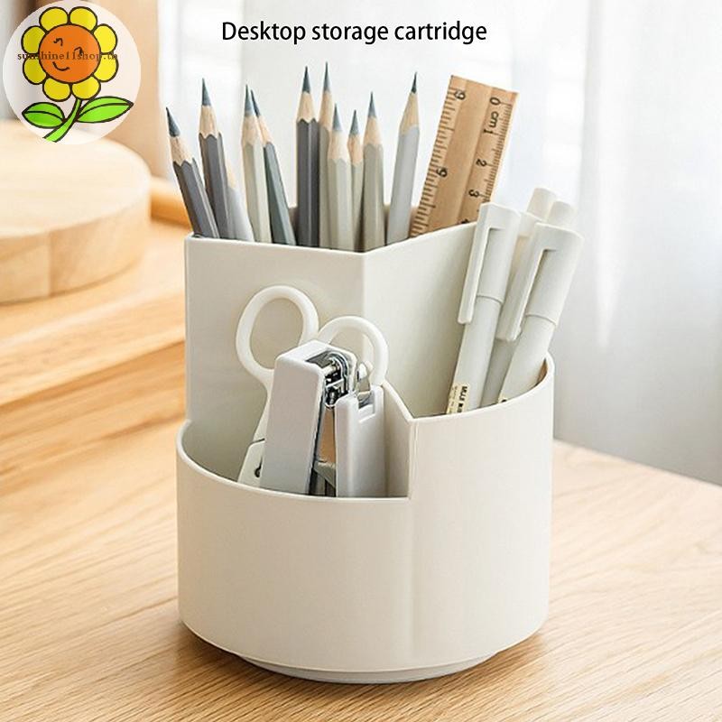 SUNSHOP สีขาว Division และ Layering ดินสอหมุน Office Desktop Multifunctional Storage อุปกรณ์เครื่องเขียนเครื่องมือความงาม TH
