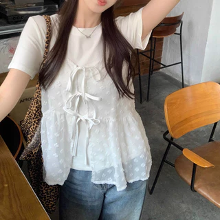 เสื้อสายเดี่ยว ลูกไม้สีขาว สวมใส่สายฝอหวาน